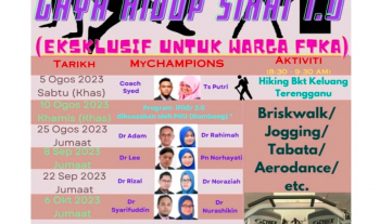 Program-program Gaya Hidup Sihat 1.0 anjuran JKKP FTKA sehingga bulan Oktober 2023 (Eksklusif untuk warga FTKA) dengan Kerjasama Pusat Kesihatan Universiti (PKU) UMPSA